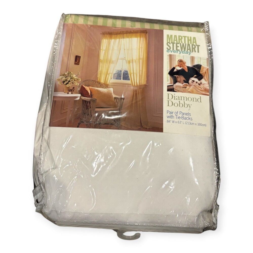 Martha Stewart Everyday Diamond Dobby Curtain Panel Pair Tiebacks White 84x63